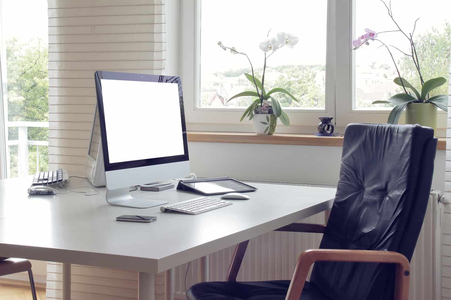 office desk facing wall